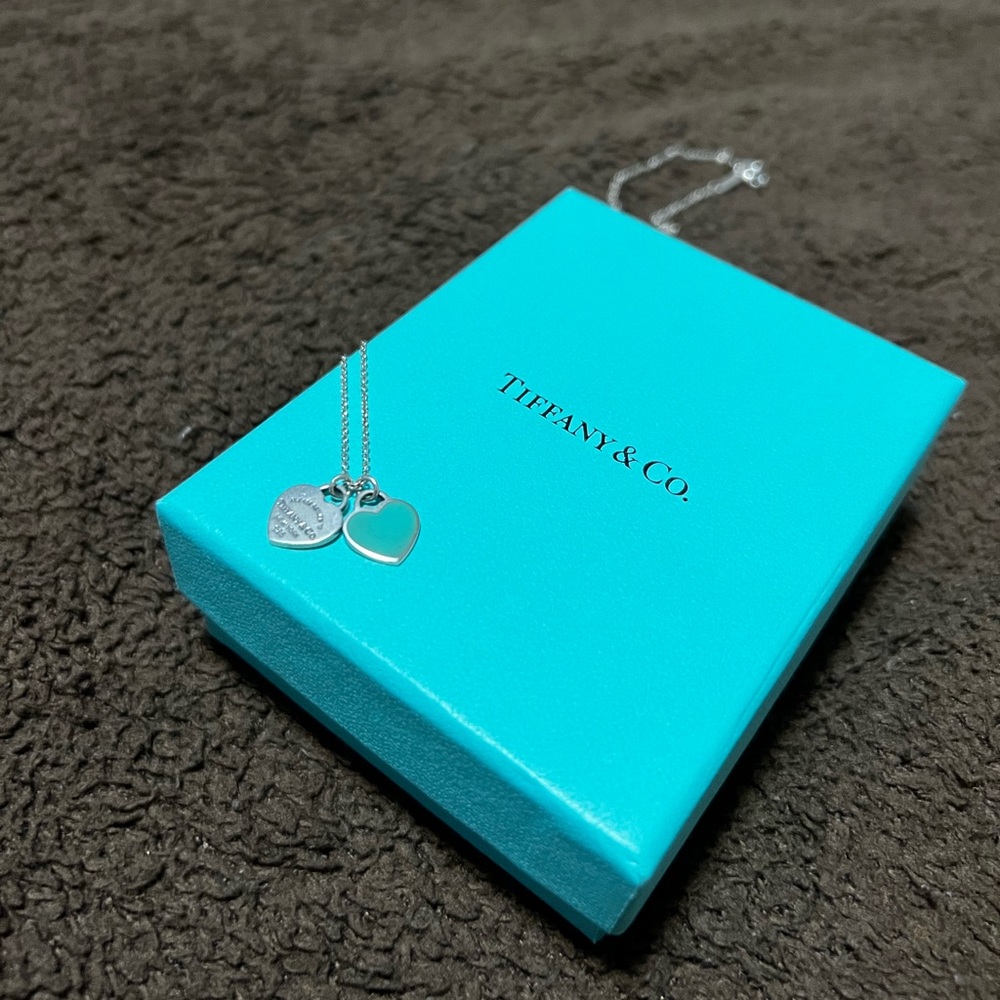 Tiffany Blue Double Heart Tag Pendant